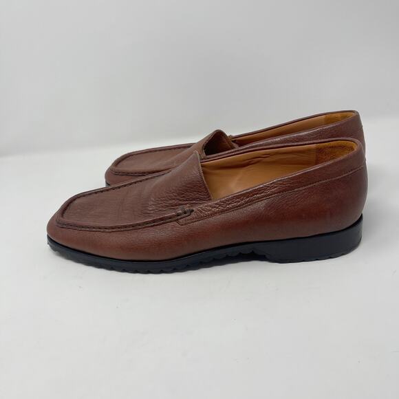 Faconnable Mens Size 12 Tan Brown Leather Square Toe Loafers Slip On Driver Shoe - Picture 8 of 11